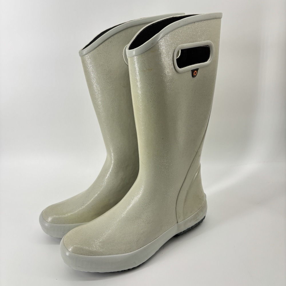Bogs Rainboot Women's 6 Glitter‎ Silver Gray Waterproof Rain Boot Tall Slip On